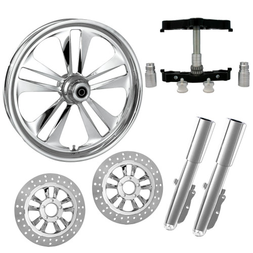 PartzBiz HD: 4420274-Crank Chrome 23" Wheel Tire Dual Rotors w/ Raked Triple Trees Lowers & Sliders | CRANK-DUAL-CHR-KIT-PCKG