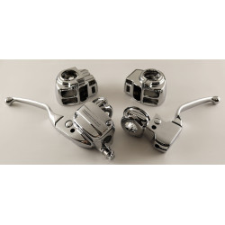 PartzBiz HD 627702 - Custom Chrome Handlebar Control 9/16 ” Bore วิทยุ Cruise Kit Harley FLH/T 96-07 47-705 ที่ดีที่สุดสำหรับ electra road street glide ultra 627702