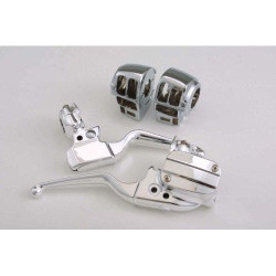 PartzBiz HD 627703 - แฮนด์รถ Chrome แบบกำหนดเองควบคุมคันโยกสวิตช์ 5 ปุ่มสำหรับ 08-13 Harley FLH/T | 627703