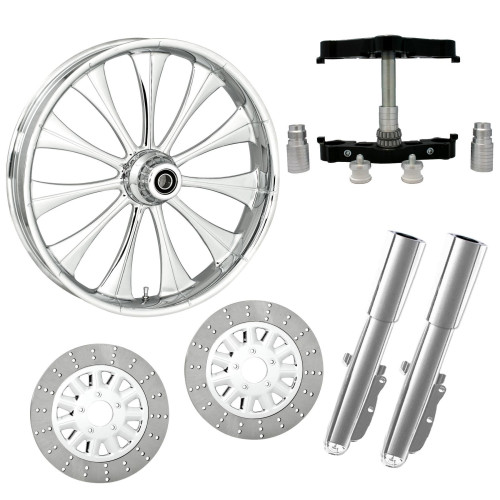PartzBiz HD: 4419079-Cynical Chrome 23" Wheel Tire Dual Rotors w/ Raked Triple Trees Lowers & Sliders | CYNICAL-DUAL-CHR-KIT-PCKG