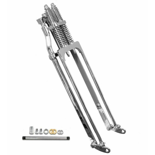 PartzBiz HD: 4418686-DNA 22 ” ความยาวสต็อก ปลายด้านหน้า Chrome Springer พร้อมชุดเพลา Harley & Custom
