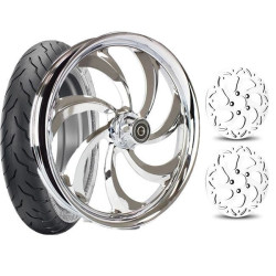 PartzBiz HD DNA_Storm_2Rotors_1Tire - DNA Chrome Storm 21" Front Wheel Tire Dual Rotors Package 09-21 Harley FLH