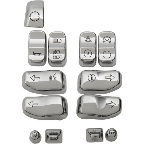 PartzBiz HD: 4418183-Drag Chrome 12 Piece Handlebar Control Switch Cap Set W/ Triggers Harley 14-15 | Drag Specialties PartzBiz HD: 4418183-Drag Chrome 12 Piece Handlebar Control Switch Cap Set W/ Triggers Harley 14-15 | Drag Specialties