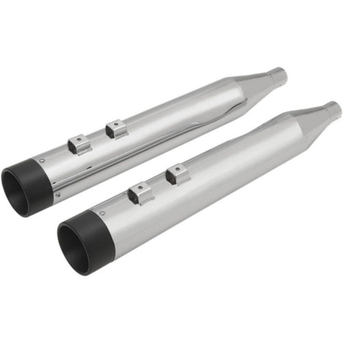 PartzBiz HD: 4418155-Drag Chrome 4” พร้อมปลายท่อ Billet สีดำบนท่อไอเสีย Harley FLH/T 95-16