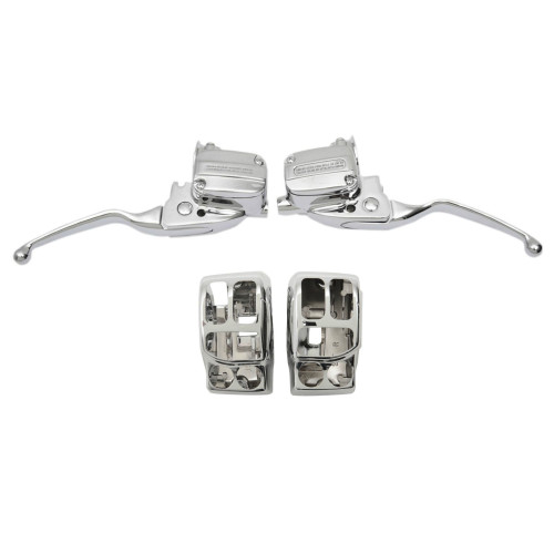 PartzBiz HD: 4418109-ชุดควบคุมมือลาก Chrome พร้อมตัวเรือนสวิตช์ 17-18 Harley FLHT/X M8 0610-1952 / 0616-0231