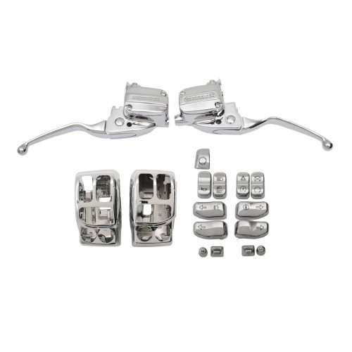PartzBiz HD: 4418110-Drag Chrome Hand Control Kit w/ Switch Housings & Caps 17-18 Harley FLHT/X M8 0610-1952 / 0616-0231 / 0610-0807 PartzBiz HD: 4418110-Drag Chrome Hand Control Kit w/ Switch Housings & Caps 17-18 Harley FLHT/X M8 0610-1952 / 0616-0231 / 0610-0807