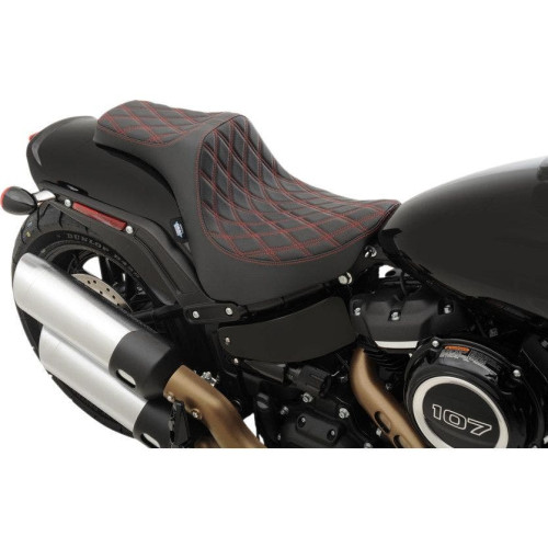 PartzBiz HD: 4417874-Drag Specialties Predator III Double Diamond Red Thread Stitch 2-Up Two-Up Motorcycle Seat 18-23 Harley Davidson Softail Fat Bob FXFB 0802-1074 08021074