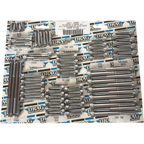 PartzBiz HD: 4417451-Drag Specialties Chrome Engine Bolt Replacement Kit Knurled Head 17-22 Harley Davidson Milwaukee Eight M8 M-Eight Touring Hardware Bolts Nuts Washers Engine transmission 