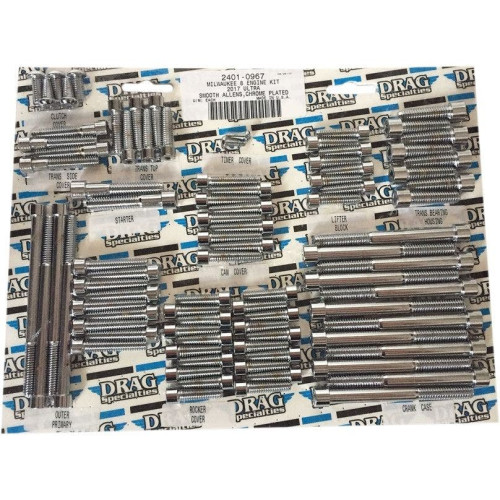 PartzBiz HD: 4417452-Drag Specialties Chrome Engine Bolt ชุดเปลี่ยน Smooth Head 17-19 Harley Davidson Milwaukee Eight M8 M-Eight Touring ฮาร์ดแวร์ สลักเกลียว ถั่ว แหวนรอง เครื่องยนต์ เกียร์