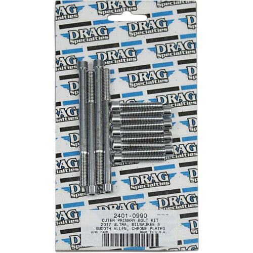PartzBiz HD: 4417393-Drag Specialties Chrome Outer Primarty Bolt ชุดเปลี่ยน Smooth Head 17-19 Harley Davidson Milwaukee Eight M8 M-Eight Touring ฮาร์ดแวร์ สลักเกลียว ถั่ว แหวนรอง เครื่องยนต์ เกียร์