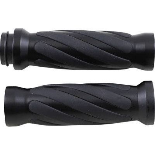 PartzBiz HD: 4417165-Drag Specialties Textured Black Rubber Grips Chrome Ends Harley Cable Throttle | DS-243105