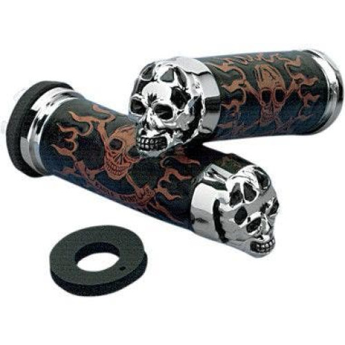 PartzBiz HD: 4417038-Drag Specialties Skull Grips Black Eyes สำหรับ Harley Cable Throttle (รวมปลอกหุ้ม) | DS-243255 PartzBiz HD: 4417038-Drag Specialties Skull Grips Black Eyes สำหรับ Harley Cable Throttle (รวมปลอกหุ้ม) | DS-243255