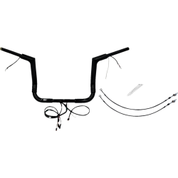 PartzBiz HD FBI-602212-B - FBI Black 12" Flat Top Plug n Play EZ 1-1/2" Handlebar Kit Harley 16-20 FLH/T | 602212-B