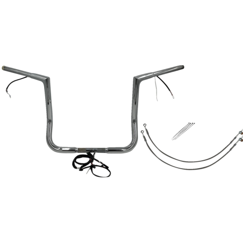PartzBiz HD: 4416155-FBI Chrome 14" Flat Top Plug n Play EZ 1-1/4" Handlebar Kit Harley 14-15 FLH/T | 701214