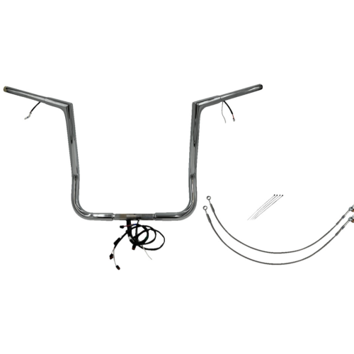 PartzBiz HD: 4416143-FBI Chrome 16" Flat Top Plug n Play EZ 1-1/4" Handlebar Kit Harley 14-15 FLH/T | 701216
