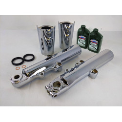 PartzBiz HD CL-49CHR-FLUID - Harley Davidson 49mm OE Front End Chrome FLH ตัวเลื่อนขาส่วนล่างบู๊ทส์ออย 14-22