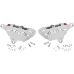 PartzBiz HD HHI-FKDDCC550 - Hawg Halter HHI Chrome FKDDCC550 4 ลูกสูบด้านหน้าแผ่นดิสก์คาลิปเปอร์ Harley FLH/T 84-99