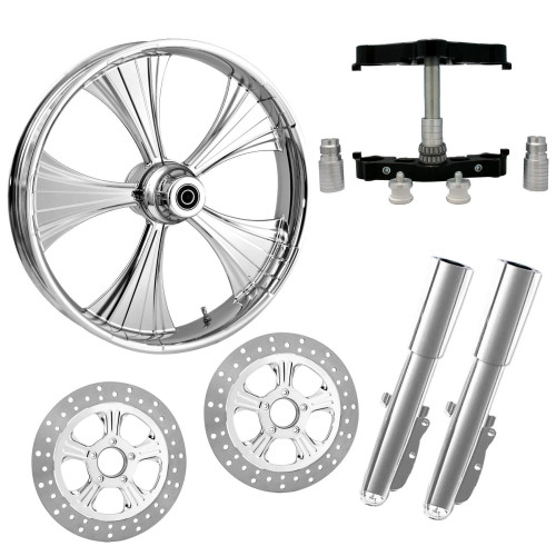 PartzBiz HD: 4415062-Helo Chrome 23” ยางล้อแบบ Dual Rotors พร้อมท่อนล่างและตัวเลื่อนแบบ Raked Triple Trees | HELO-DUAL-CHR-KIT-PCKG