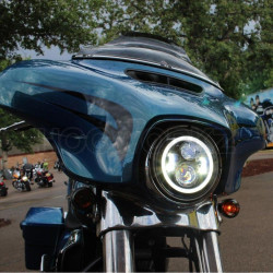 PartzBiz HD HW167004-HW195205 - Hogworkz Chrome 7" LED HaloMaker Headlight with Auxiliary Halo Passing Lamps
