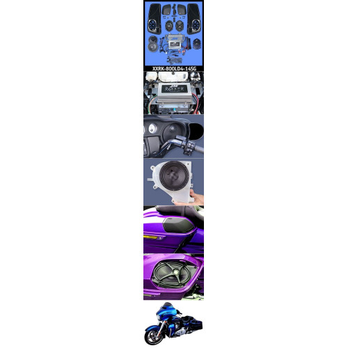 PartzBiz HD: 4414351-J&M Rokker XXR Extreme 800w ลำโพง 4 ตัวพร้อมฝาปิดและชุดแอมป์ 14-20 Harley FLHX XXRK-800LD4-14SG ดีที่สุดสำหรับการอัพเกรดระบบเสียง davidson