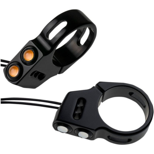 PartzBiz HD: 4413997-Joker Machine สีดำ 49 มม. LED ด้านหน้า Rat Eye Amber Turn สัญญาณ Harley | 05-200-3B