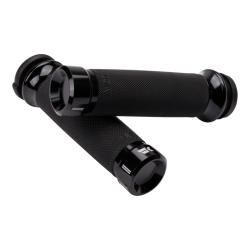 PartzBiz HD DS06303075 - Khrome Werks Avon Contour Klassic Black Hand Grips for Harley Fly By Wire Throttle | 500180