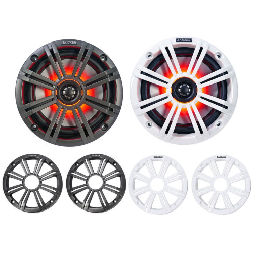 PartzBiz HD: 4413694-Kicker 45KM654L 6.5" Marine Speakers w/ LED Lights Waterproof Coaxial 4-Ohm 65W sound system speakers audio radio stereo upgrade harley davidson motorcycle bagger touring atv 4 wheeler handle bars