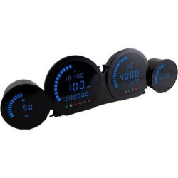 PartzBiz HD DS22100543 - KOSO BA064910 HD-03 Four-Piece Gauge Kit Blue Display Harley Touring 14-20 2210-0543 22100543 Harley FLH FXD Harley FLH FXD Road King Softail Dyna odometer temperature fuel level rpm cruise control abs anti theft