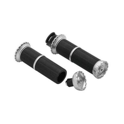 PartzBiz HD: 4413149-Kuryakyn 3588 เงินสีดำ Riot อลูมิเนียม Handlebar Grips 15-19 ลูกเสืออินเดียอัพเกรดที่กำหนดเองสไตล์ Grip