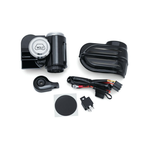 PartzBiz HD: 4412838-Kuryakyn 7463 สีดำ Super Deluxe Wolo Bad Boy Air Horn Kit 118db Harley 92-Up