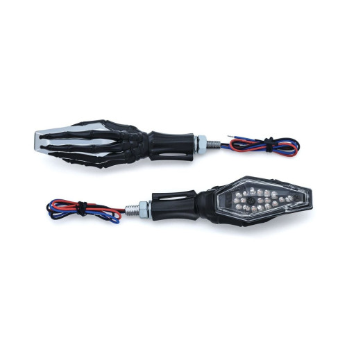 PartzBiz HD: 4412696-Kuryakyn Black Chr Skeleton Hand Single Function Turn Signal for Harley / Metric Pair | 2529