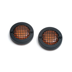 PartzBiz HD KA6546 - Kuryakyn Black Mesh Bullet Turn Signal Bezels Amber Lens for Harley | 6546
