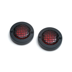 PartzBiz HD KA6547 - Kuryakyn Black Mesh Bullet Turn Signal Bezels Red Lens for Harley | 6547