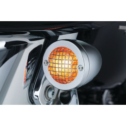 PartzBiz HD KA6516 - Kuryakyn Chrome Mesh Bullet Turn Signal Bezels เลนส์สีเหลืองอำพันสำหรับ Harley | 6516 PartzBiz HD KA6516 - Kuryakyn Chrome Mesh Bullet Turn Signal Bezels เลนส์สีเหลืองอำพันสำหรับ Harley | 6516