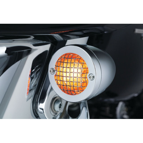 PartzBiz HD: 4412496-Kuryakyn Chrome Mesh Bullet Turn Signal Bezels Amber Lens for Harley | 6516