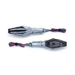 PartzBiz HD KA2528 - Kuryakyn Chrome Skeleton Hand Single Function Turn Signal for Harley / Metric Pair | 2528