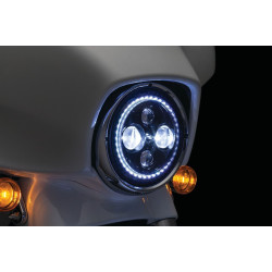 PartzBiz HD KA2460 - Kuryakyn Orbit Vision 7" LED w/ White LED Halo Harley Headlight FLH/T 2460