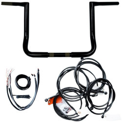 PartzBiz HD DS06013447 - ชุดแฮนด์รถ LA Choppers สีดำ 12” Twin Peaks Ape Hanger พร้อมสายเคเบิล FLHX 16 | LA-7361KT2-12B
