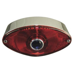 PartzBiz HD MW8-136 - MidWest 8-136 Chrome / Red Cat Eye ไฟท้ายเบรกรถจักรยานยนต์ Blue Dot Harley