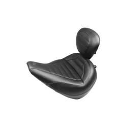 PartzBiz HD MD79022 - Mustang Solo Black Harley Seat W/ Backrest Tuck-N-Roll Stitch 18-23 FXBR/FXBRS | 79022