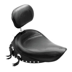 PartzBiz HD MD79109 - Mustang Studded Wide Solo Seat พร้อมพนักพิงคนขับแบบถอดได้สำหรับ Harley Dyna 96-03 | 79109