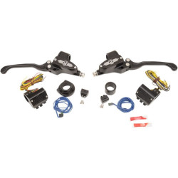 PartzBiz HD PM0062-4020-BM - Performance Machine ชุดควบคุมแฮนด์ Black Contrast 9/16 ไฮดรอลิก 3 ปุ่ม | 0062-4020-BM