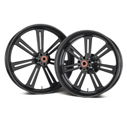 PartzBiz HD PM1202-7106R-SRRAJ-SMB & PM1270-7814R-SRR-SMB - Performance Machine Black Sierra 21 Front & 18 Rear Wheels No ABS Dual Disc 08-Up