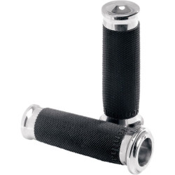 PartzBiz HD PM0063-2007-CH - Performance Machine PM Standard Chrome Contour Renthal Hand Grips Cable 84-17
