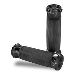 PartzBiz HD PM0063-2081-B - Performance Machine PM Black Overdrive Hand Grips Harley Cable Throttle 82-15 | 0063-2081-B