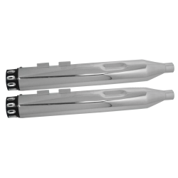 PartzBiz HD MU97147 - Power House Chrome 4" Slip-On Mufflers Black Step Down Tip Harley Dresser 85-16