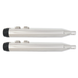 PartzBiz HD MU97113 - Power House Chrome 4" Slip-On Mufflers Black Step Down Tip Harley M8 17-Up