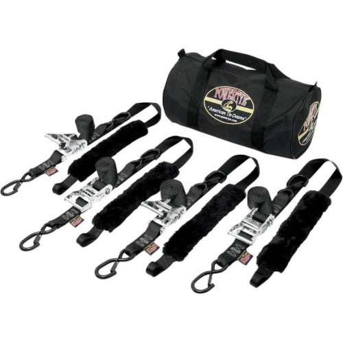PartzBiz HD: 4406836-PowerTye Black Fat Strap Motorcycle ATV Tie Downs 4 1.5" 1000 Lb Trailer Straps TRAILERKIT-82