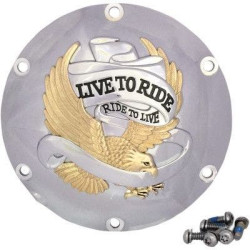 PartzBiz HD DS11070630 - Drag Specialties Gold Live To Ride Derby Cover 6-Hole Harley Sportster 04-Up XL Sporty buy best for 883 1200 1107-0629 11070629