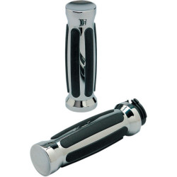 PartzBiz HD DS490000 - Pro-One Chrome w/ Straight Rubber Hand Grips for Harley Cable Throttle 84-17 | 490000